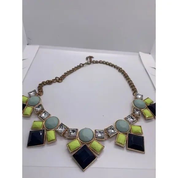 Chunky Statement Necklace With Gemstone Clusters Blue Yellow Black - Picture 6 of 10